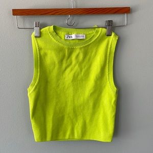 Lime green zara knit crop top
